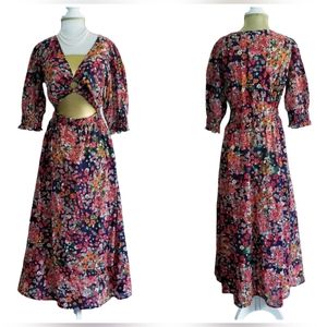 Floral Cut-Out Front Midi Dress